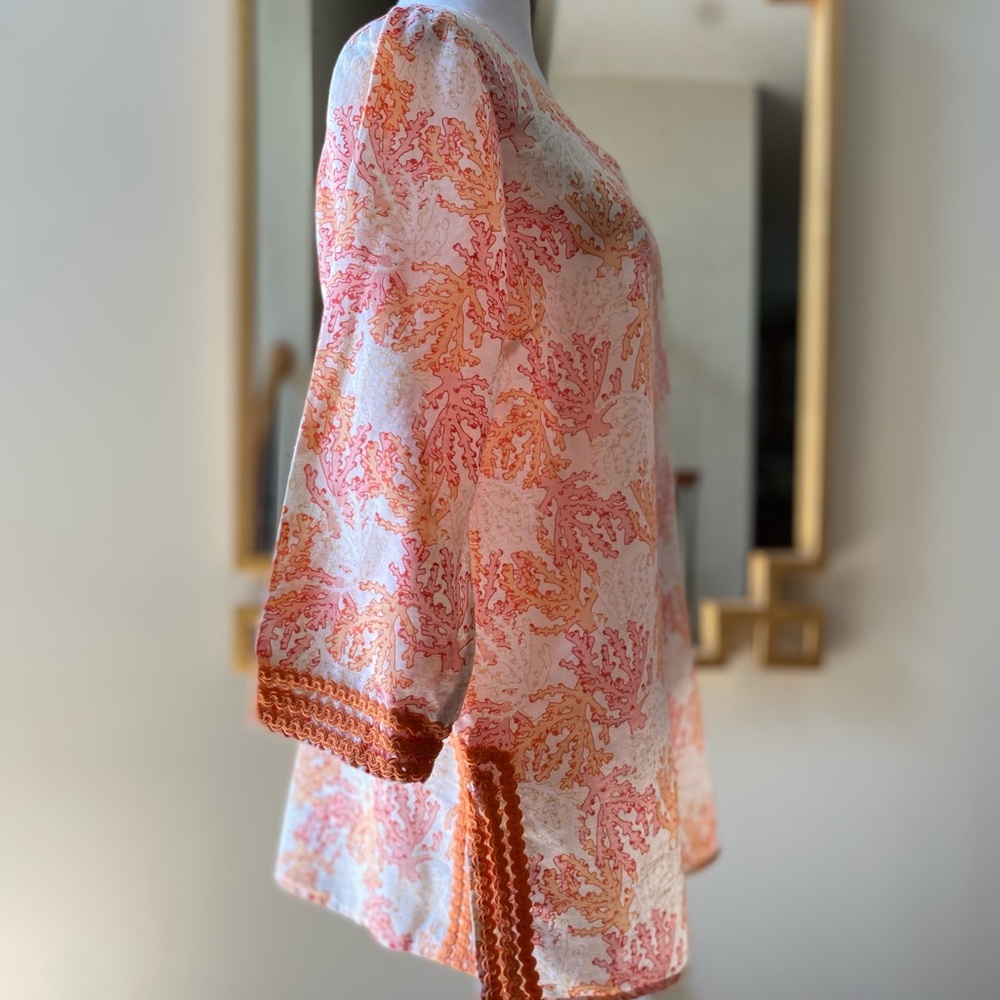 𪸠J. Jill sz.S Orangeâ Multi Linen Blend Coral Reef Print Tunic Top Blouse - Picture 5 of 16